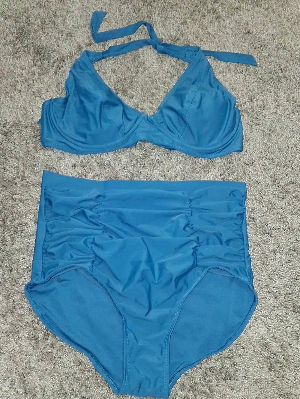 Shapermint Full Coverage Halter High Waisted Control Bikini - 2XL - Ocean Blue